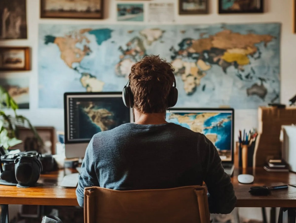 Travel advisor working at desk