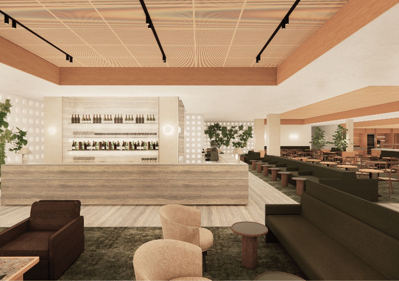 Qantas Lounge Auckland bar rendering