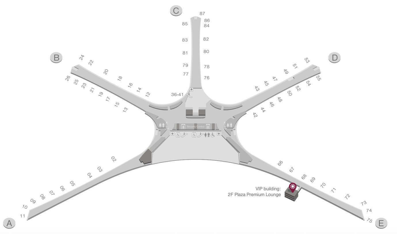 Map of Qingdao Airport highlighting the location of the VIP Plaza Premium Lounge Map of Qingdao Airport highlighting the location of the VIP Plaza Premium Lounge