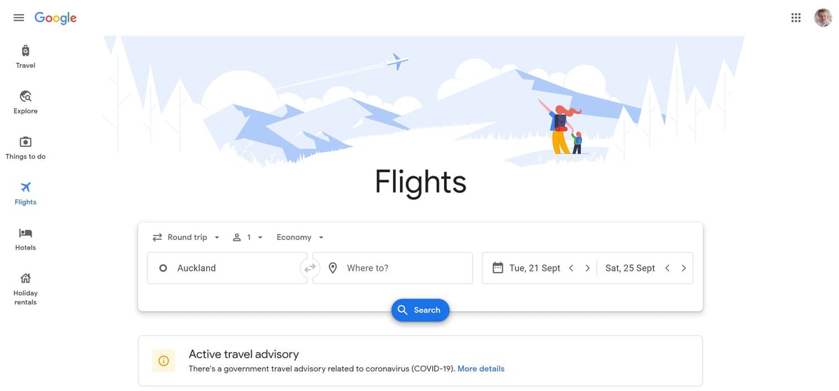 Google Flights Website Screenshot