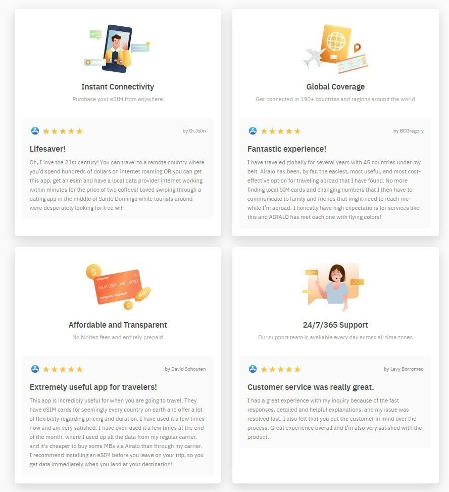 Very small sample of example Airalo Reviews