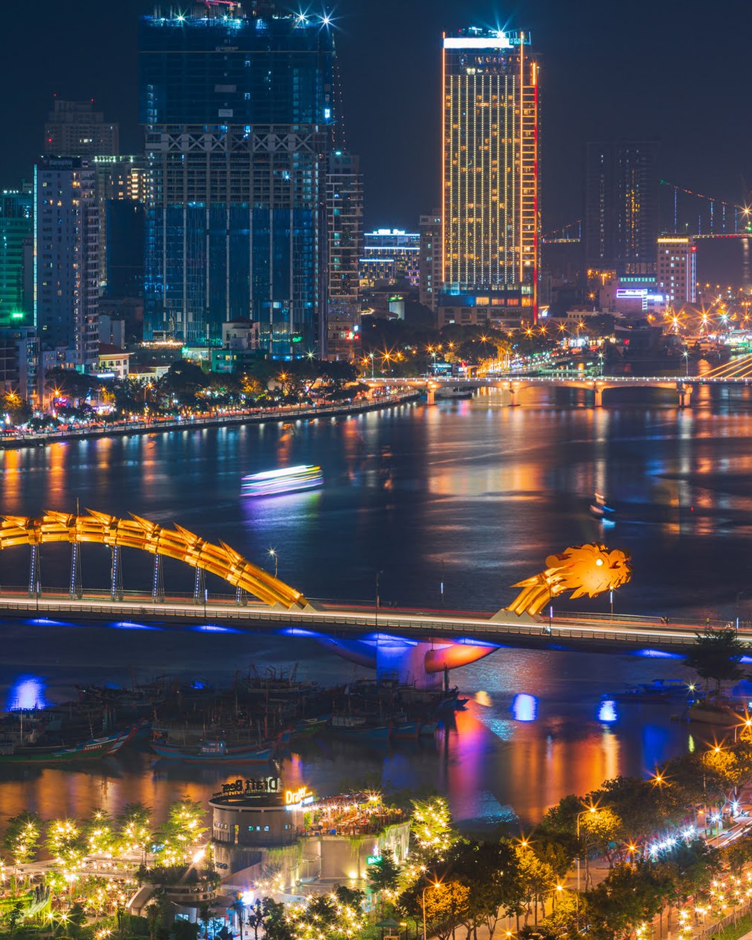 Da Nang City Skyline over river and bridges