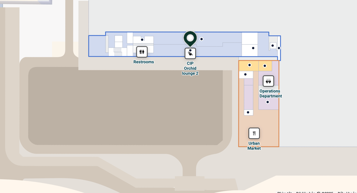 Map of Da Nang International Airport highlighting the location of the CIP Lounge 2.