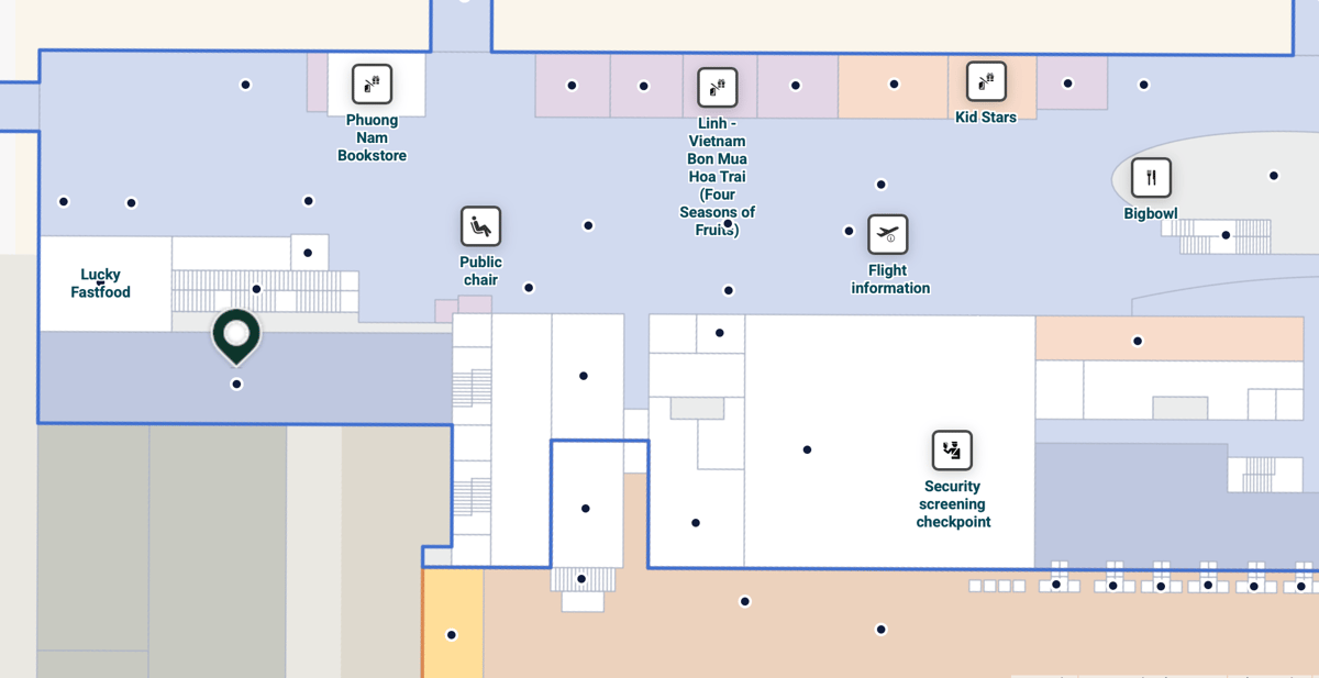 Map of Da Nang Airport highlighting the location of the Vietcombank Lounge.