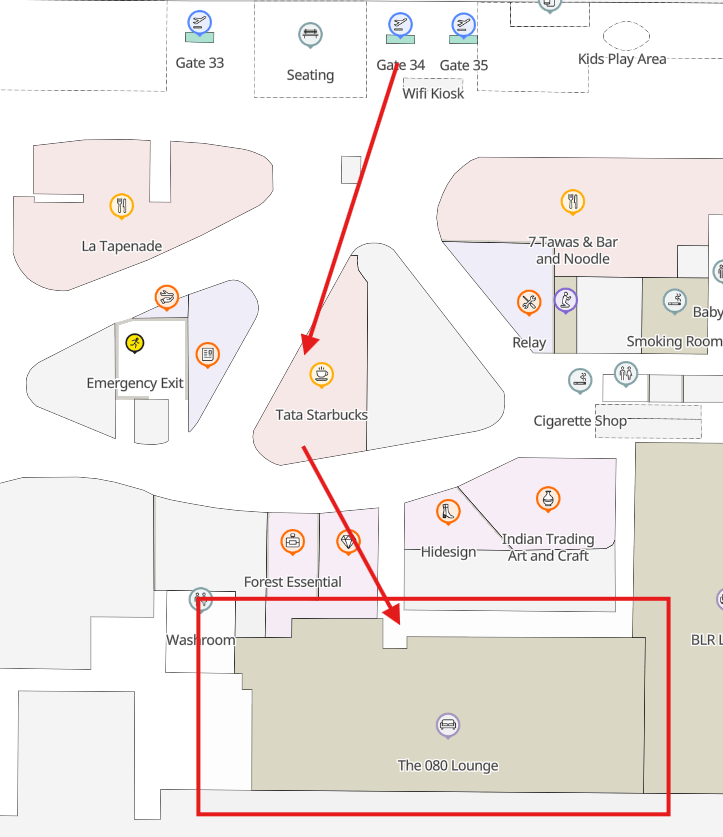 Map and Directions to 080 Domestic Lounge Terminal 1 BLR - East