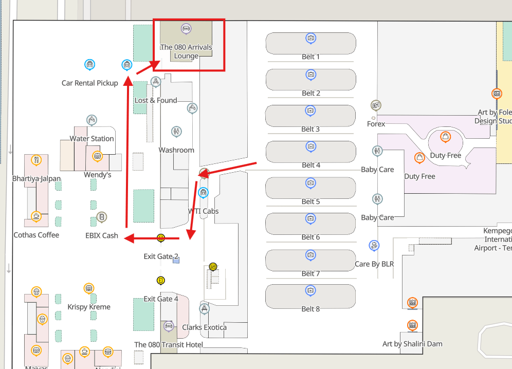 Map and Directions to 080 Arrivals Lounge Terminal 2 BLR