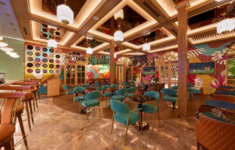 Bar and Dining Seating area at the at the BLR 080 Domestic Lounge & VIP Domestic Lounge.