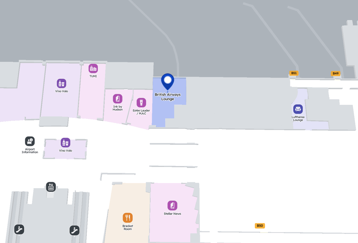 Map showing location of British Airways Lounge at IAD Dulles Airport