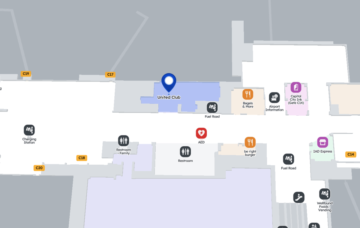 Map Showing Location of United Club nearby Gate C17