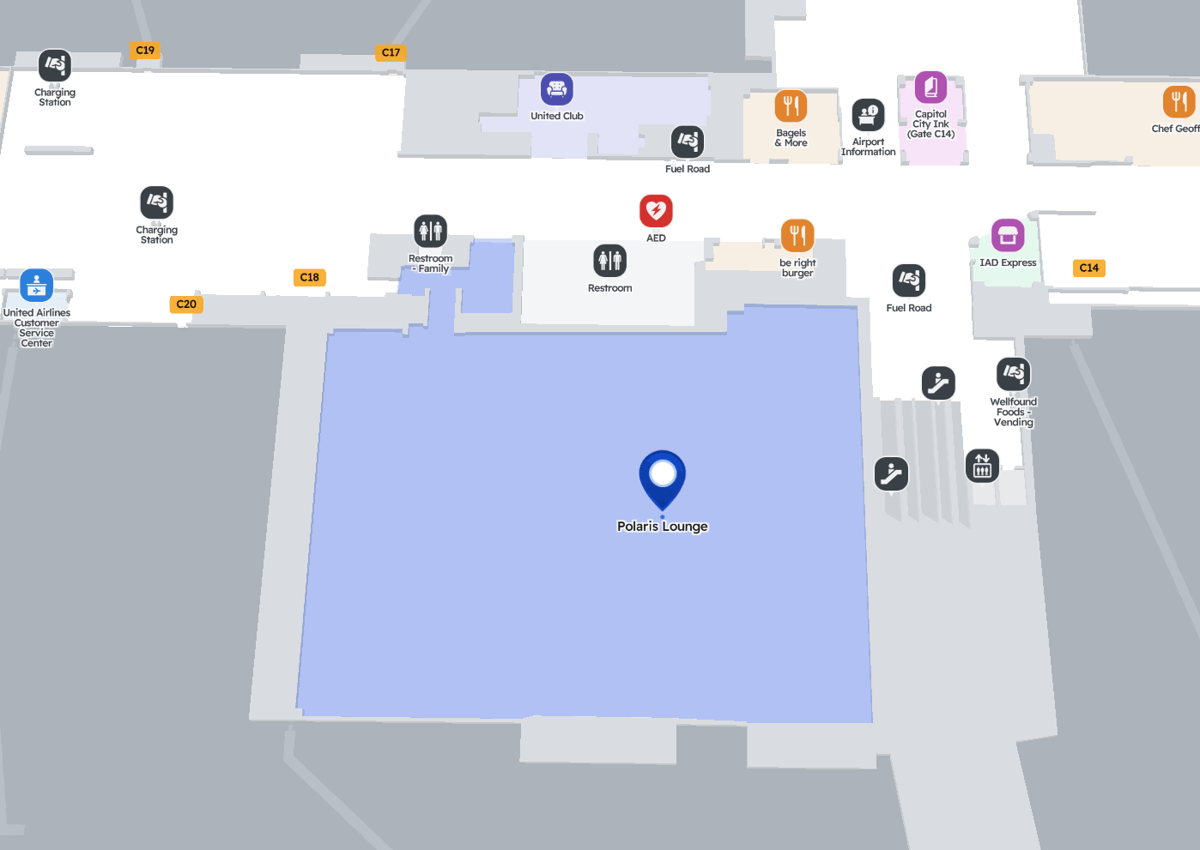 Map Showing Location of United Polaris Lounge nearby Gate C17