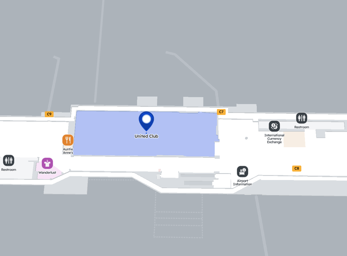 Map Showing Location of United Club nearby Gates C7 and C9