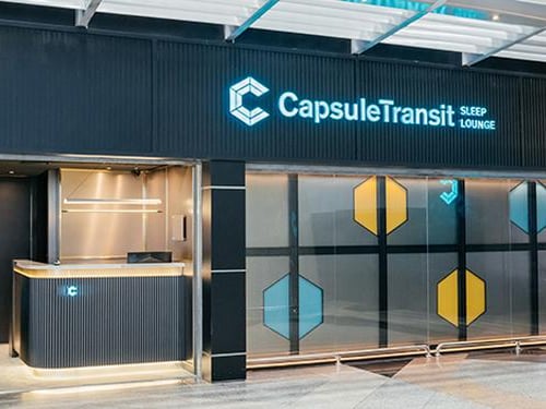 Entrance to the Capsule Transit Sleep lounge at t1 Kuala Lumpur Airport.