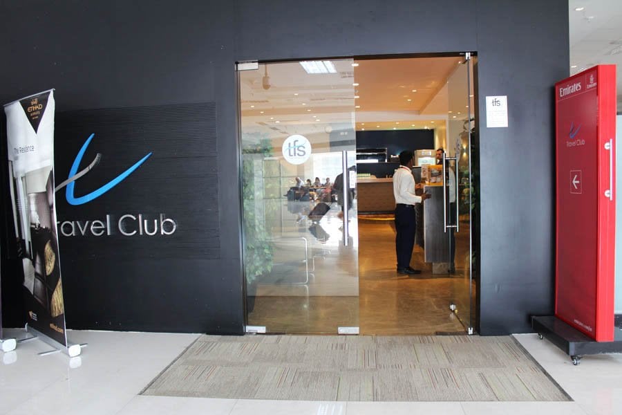 Photo of entry doors to the TFS Travel Club Lounge at Chennai International Airport