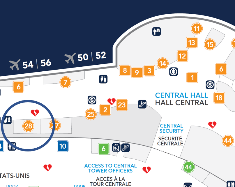 Map showing location of Air Canada Maple Leaf Lounge at Edmonton International Airport