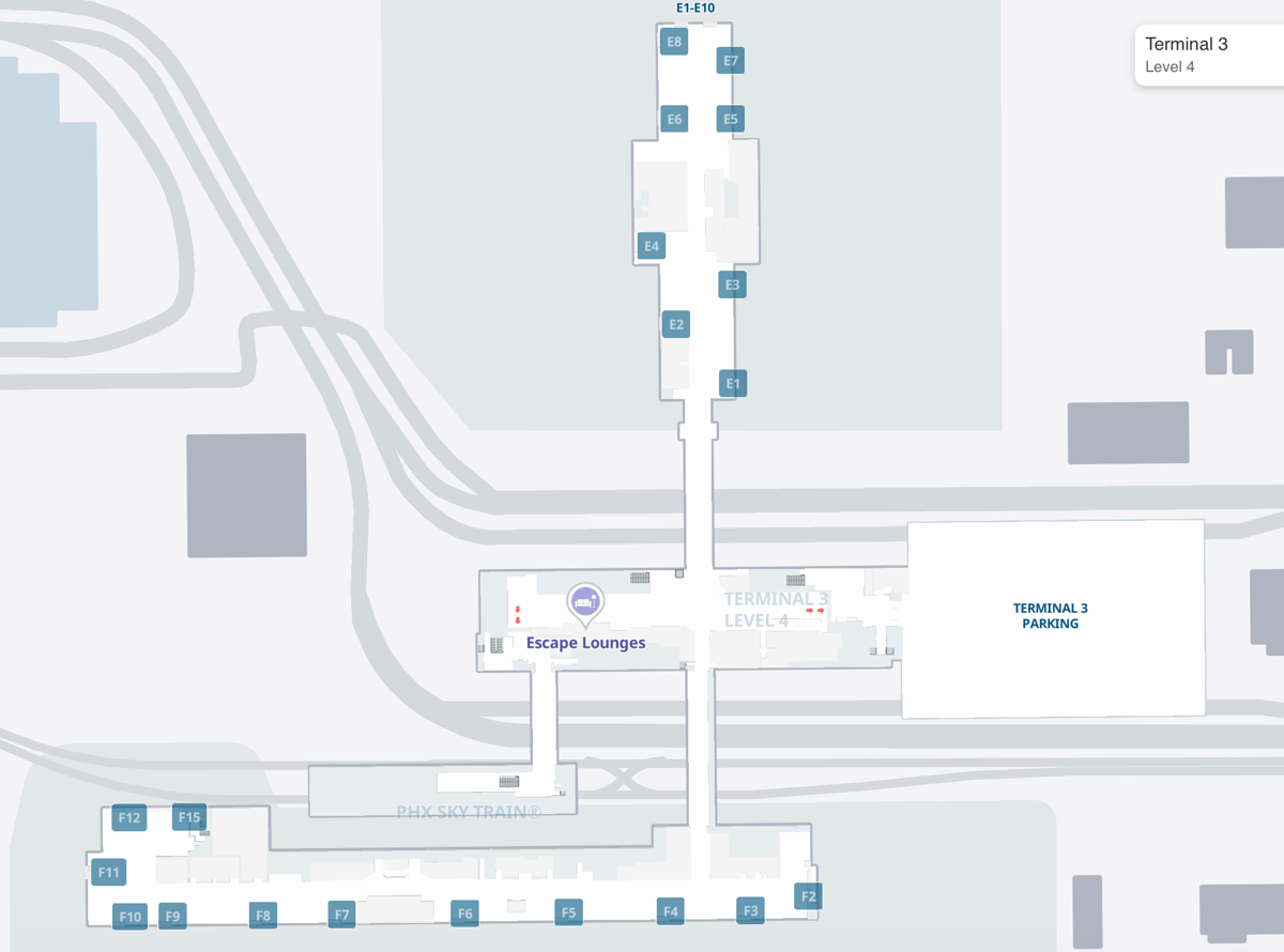 Map of location of T3 Escape Lounge at Phoenix Sky harbour international airport