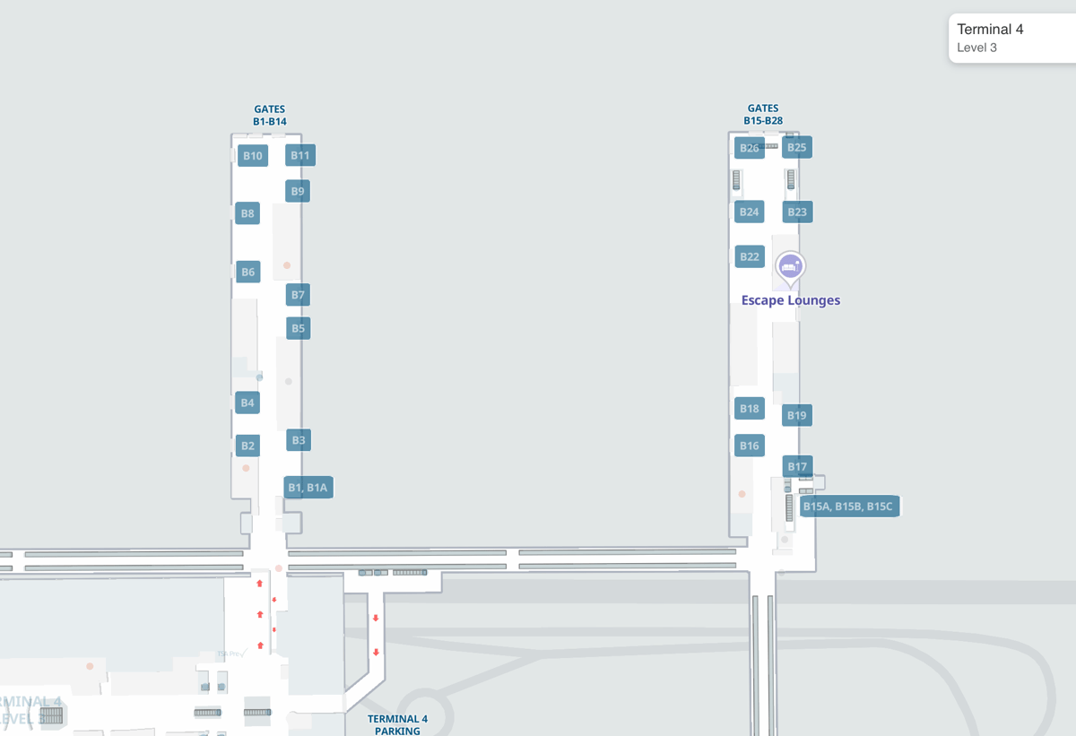 Map of the Phoenix Airport highlighting location of t4 escape lounge.