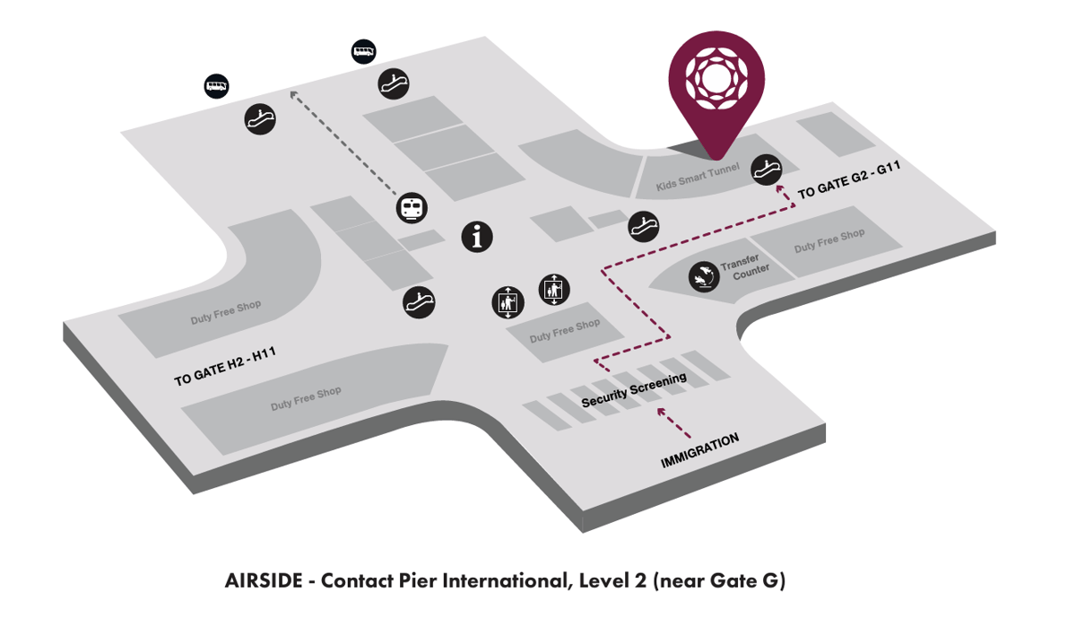 Map of the contact pier at Kuala Lumpur Airport highlighting the location of the Plaza Premium Lounge.