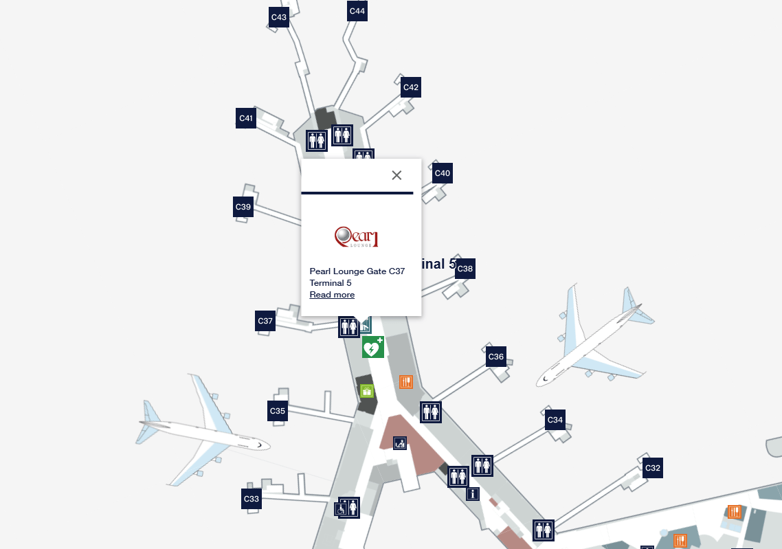 Gate C37 Pearl Lounge Location Map
