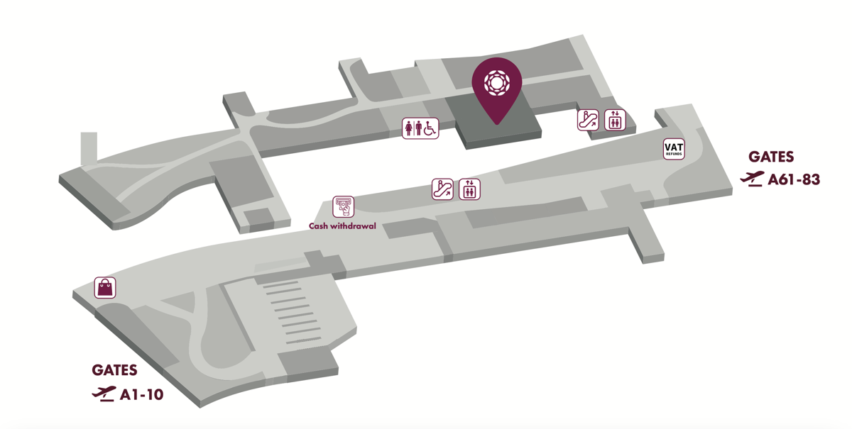 Map of FCO airport, highlighting the location of the plaza premium lounge at terminal 1.