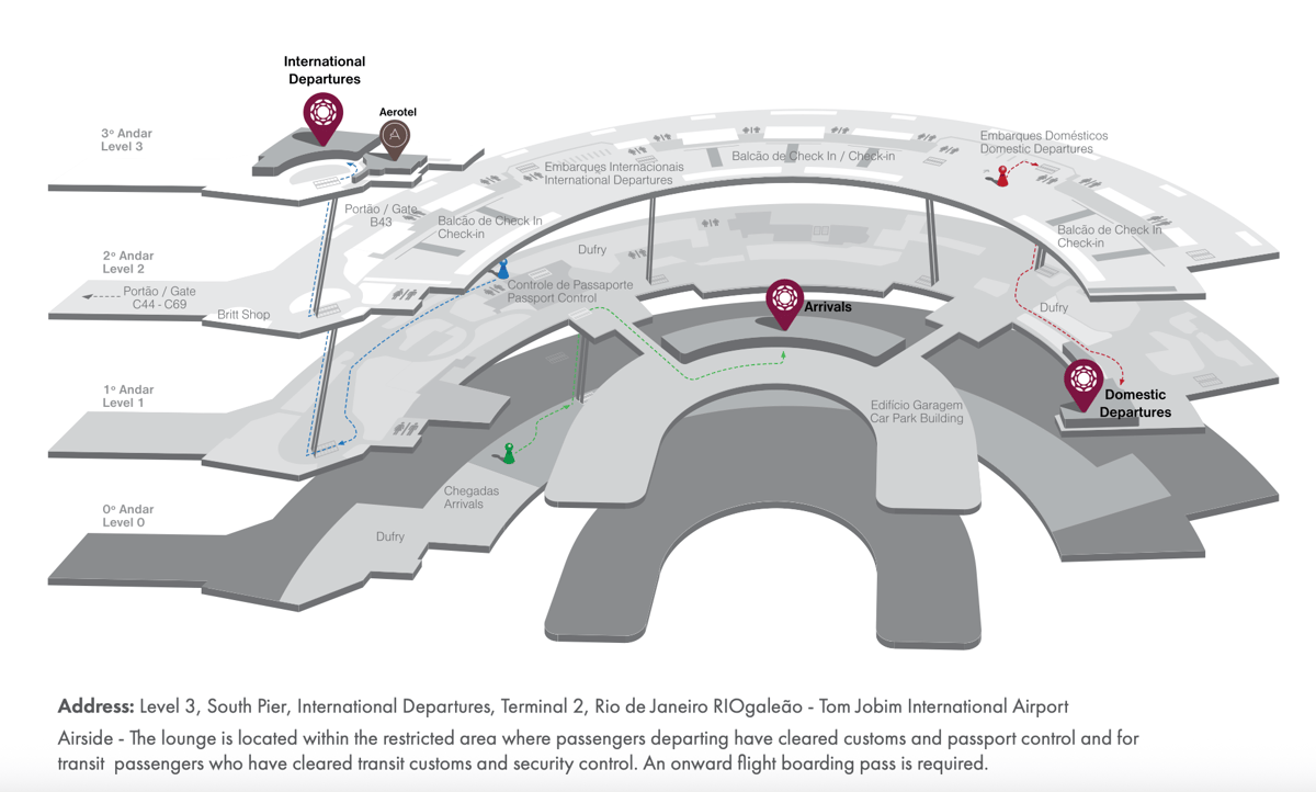 Map of Rio de Janeiro Galeão International Airport highlighting the location of the International Plaza Premium Lounge.