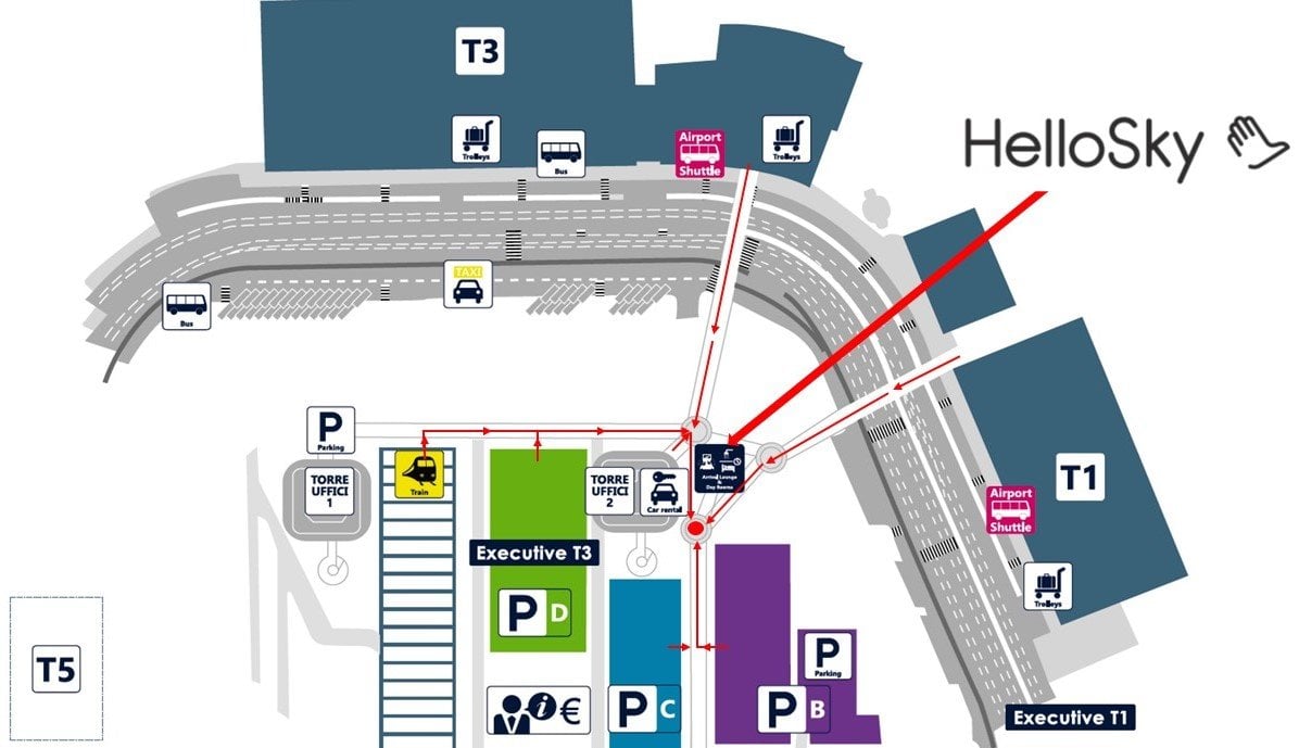 Map showing location of HelloSky Airport Lounge Fiumicino