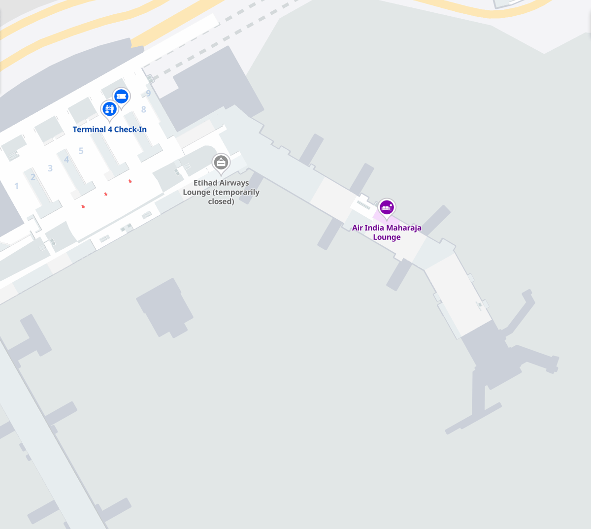 Map image of the air India maharaja lounge at JFK airport.