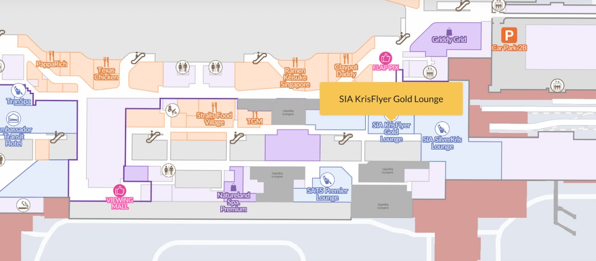 Singapore Changi Airport map highlighting the location of the KrisFlyer lounge.