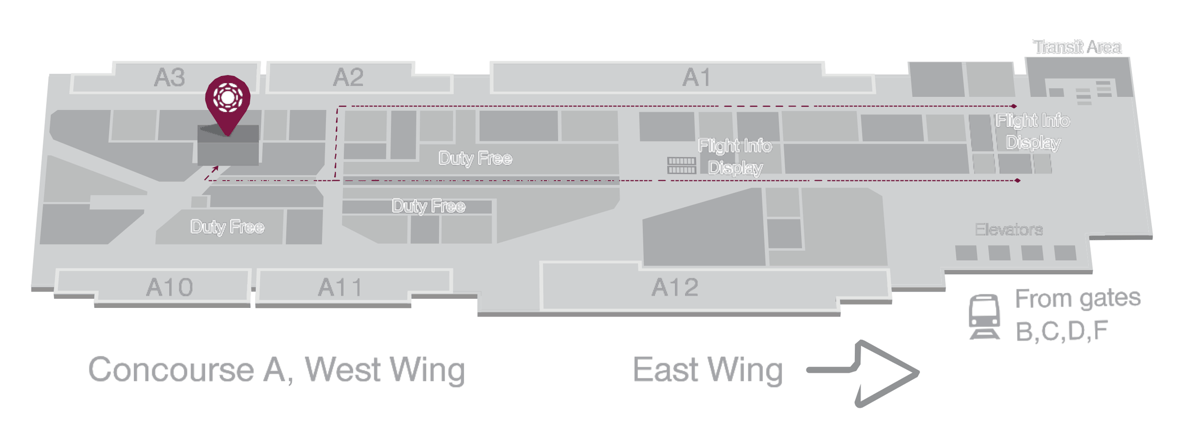 Map showing the Plaza Premium Lounge location at the Dubai International Airport.