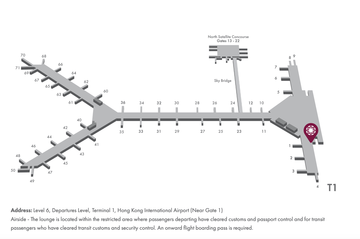 Map of the Hong Kong International airport highlighting the location of the East Hall Plaza Premium Lounge.