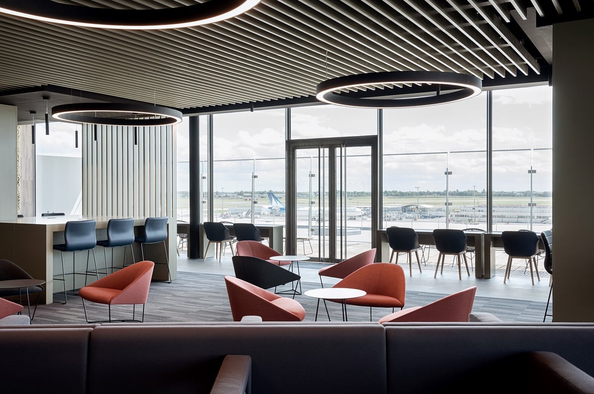 Seating areas and views over runway at Paris Orly Primeclass Terminal 4