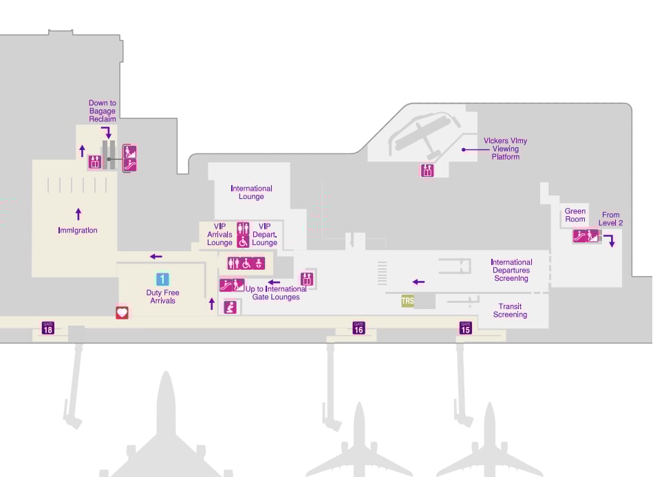 Adelaide Airport map highlighting the location of the plaza premium lounge.