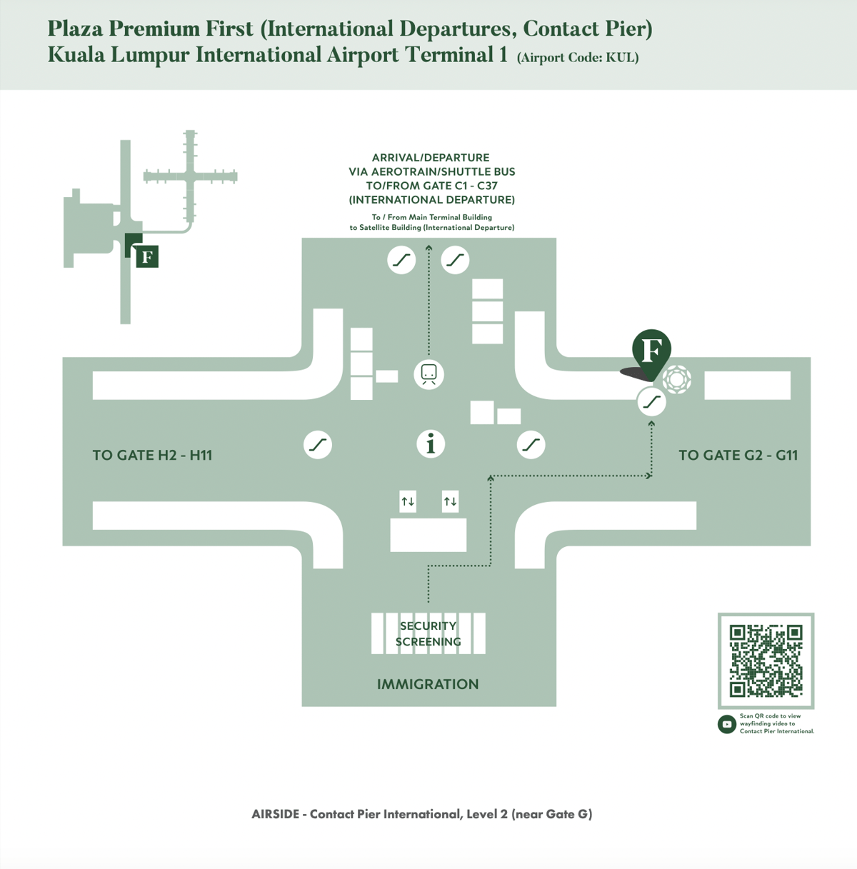 Map of the location of the plaza premium first lounge at Kuala Lumpur airport.