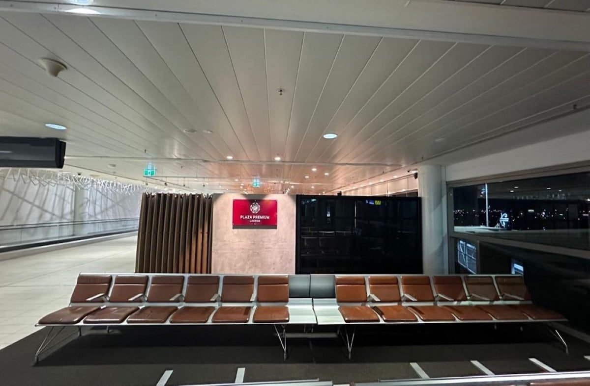 Extended seating area outside the plaza premium lounge at Brisbane Airport.
