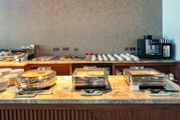 Hot food buffet at Primeclass Lounge Skopje International Airport