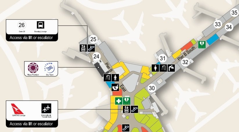 Sydney Airport map highlighting location of Plaza Premium Lounge