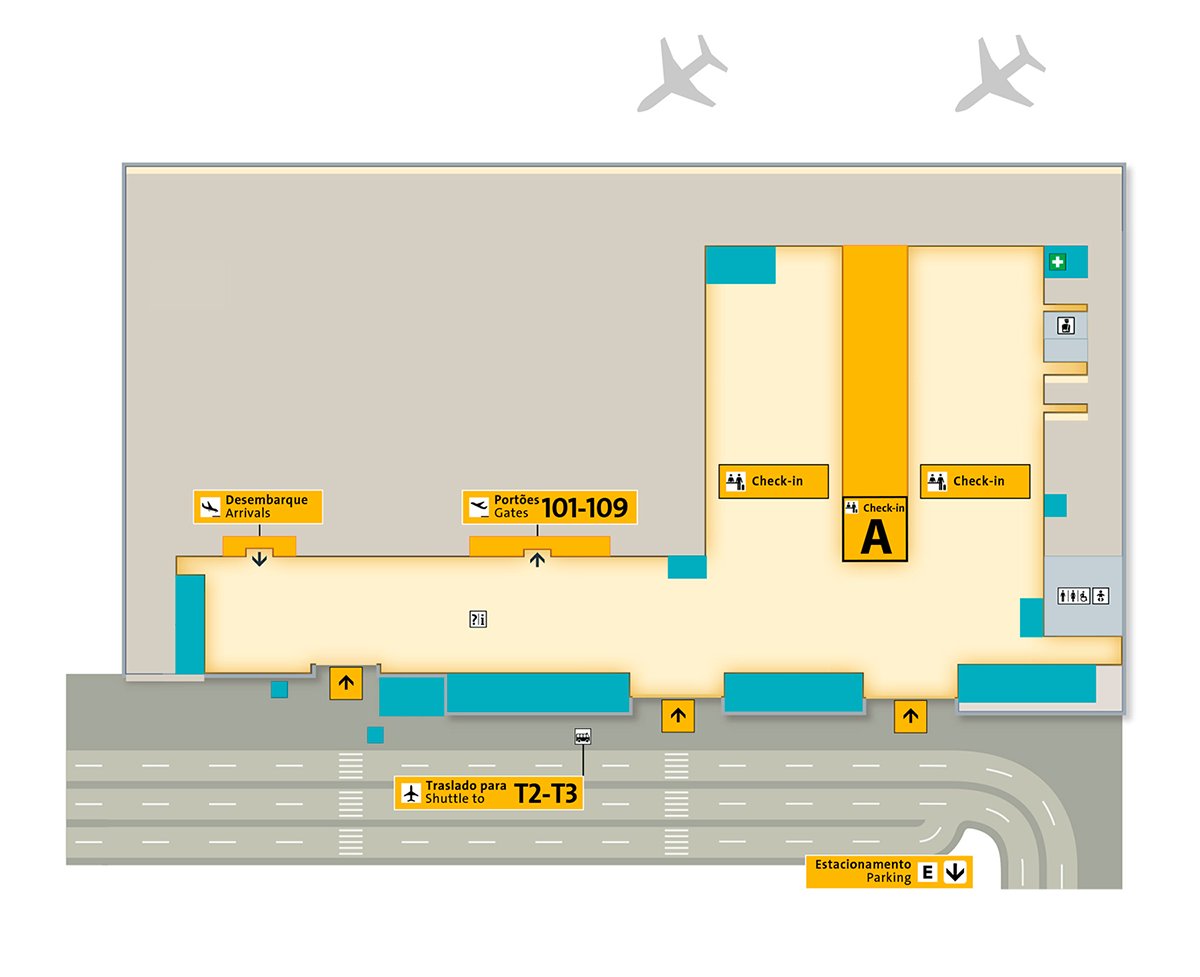 Map of terminal 1 at São Paulo Guarulhos Airport.