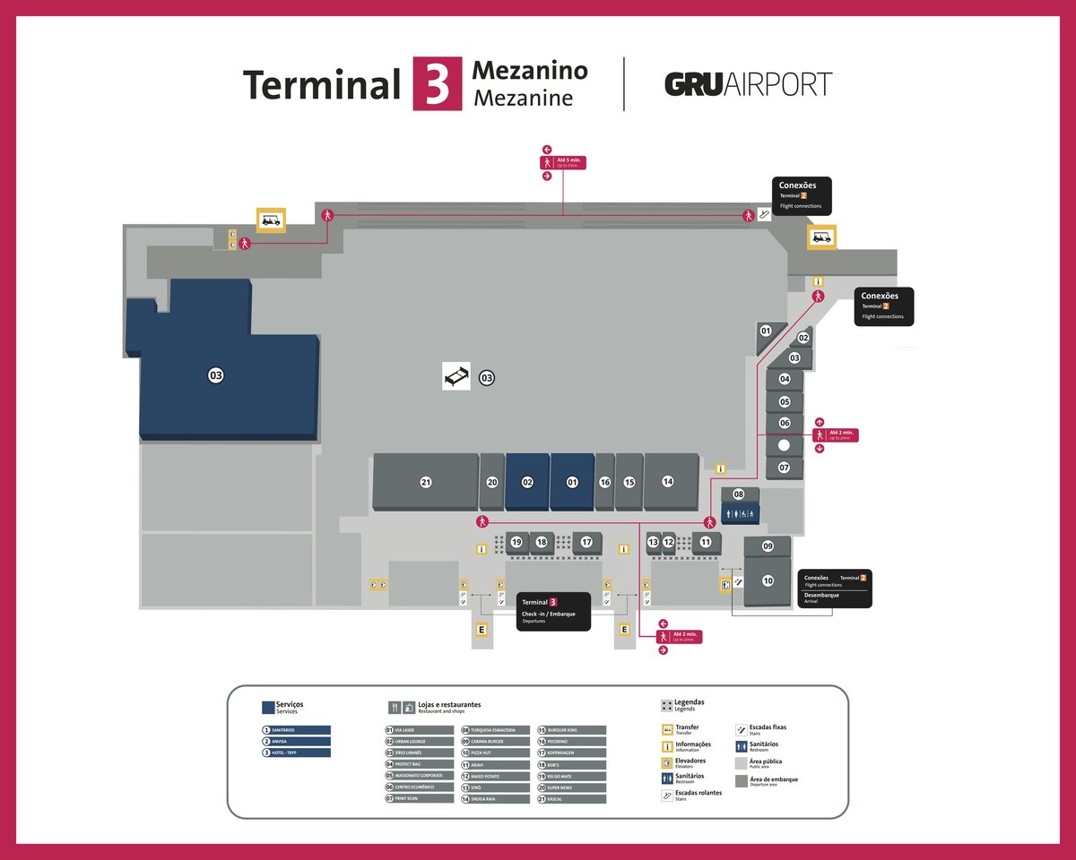 Terminal 3 Mezzanine Area Sao Paulo GRU Airport map