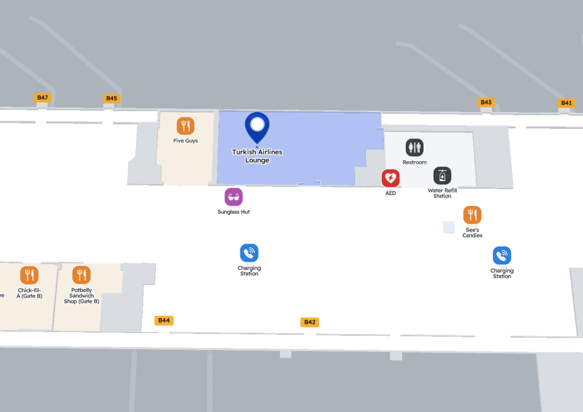 Location of Turkish Airlines Lounge IAD Airport