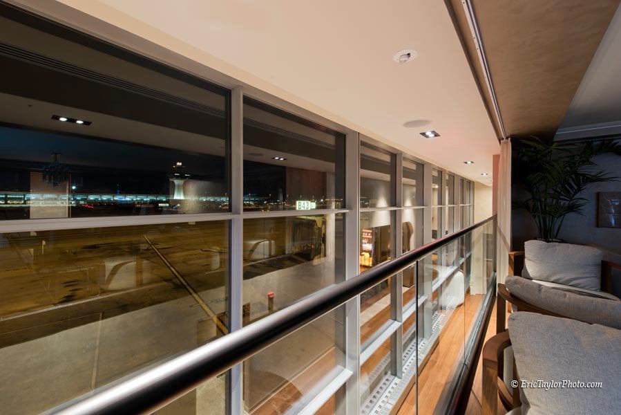 Turkish Airways Lounge Dulles views over tarmac at night from windows