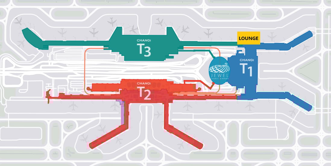 Map of Changi airport terminals and plaza premium lounge location.