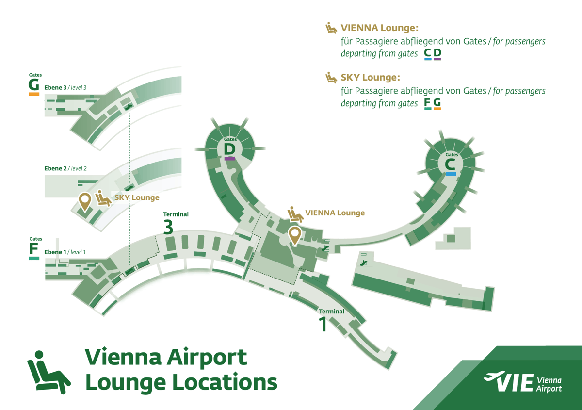 Map of Vienna Airport Lounges - VIENNA Lounge and SKY Lounge