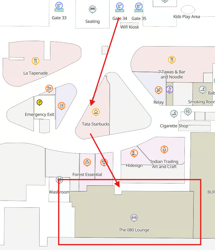 Map and Directions to 080 Domestic Lounge Terminal 1 BLR - East