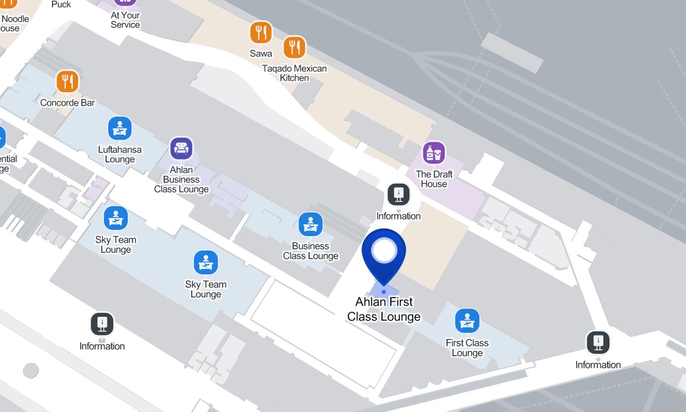 Dubai International Airport Map highlighting the location of the Ahlan First Class Lounge Dubai International Airport Map highlighting the location of the Ahlan First Class Lounge