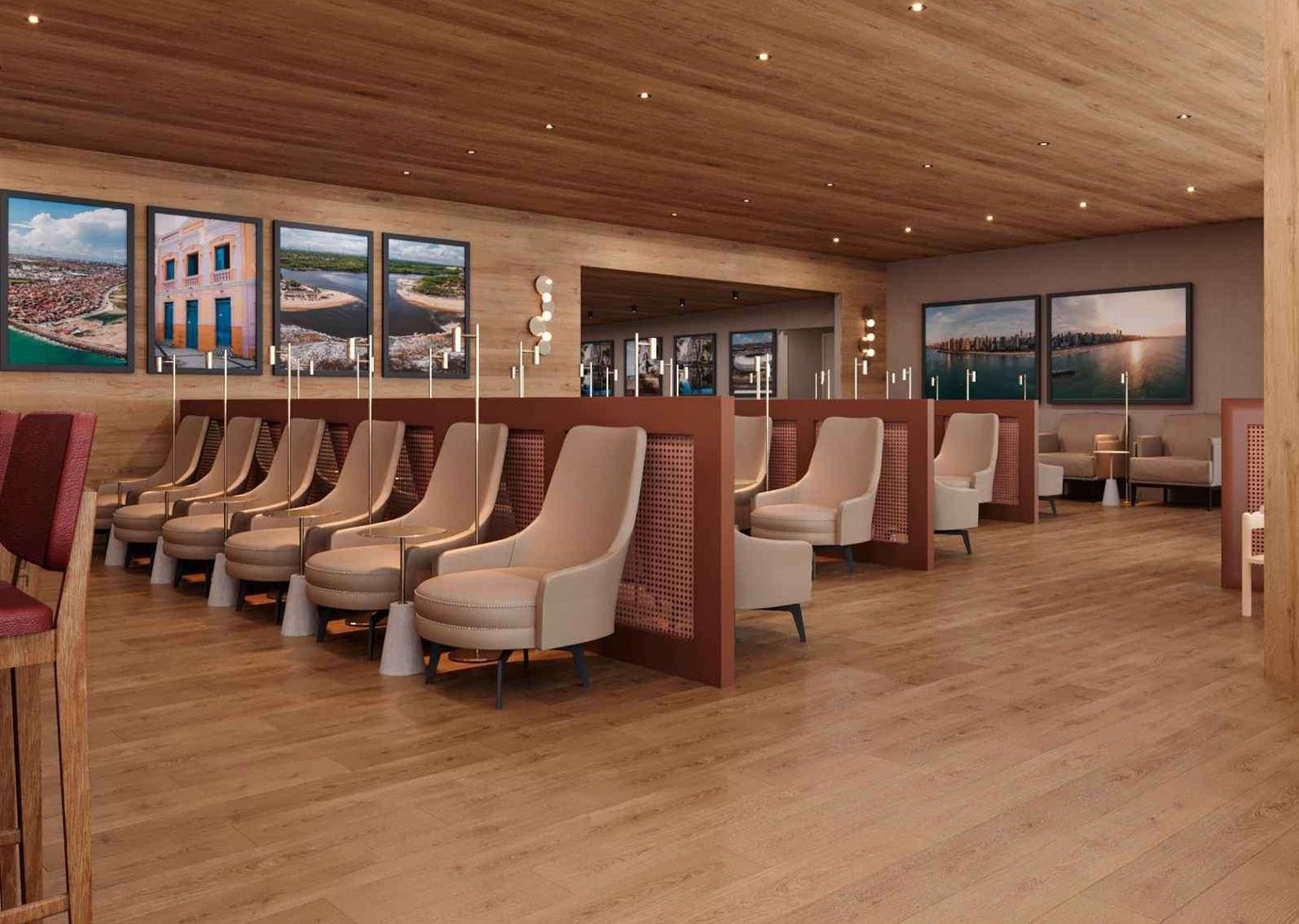 The seating area in W Premium Lounge Fortaleza features comfortable chairs with privacy partitions, providing a relaxing space for travelers. The seating area in W Premium Lounge Fortaleza features comfortable chairs with privacy partitions, providing a relaxing space for travelers.