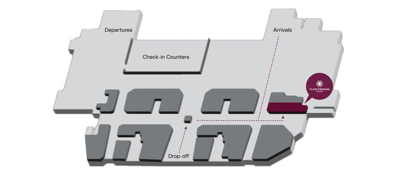 Map of LGK airport highlighting the location of the Plaza Premium Lounge
