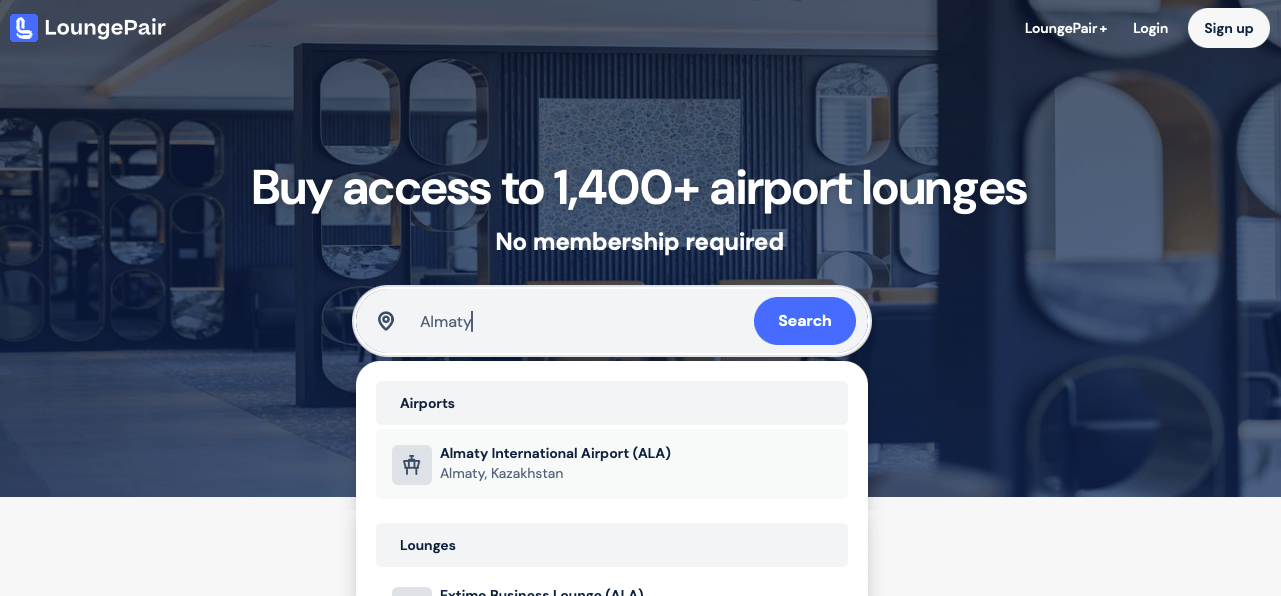 Search for your preferred airport or lounge on the LoungePair home page