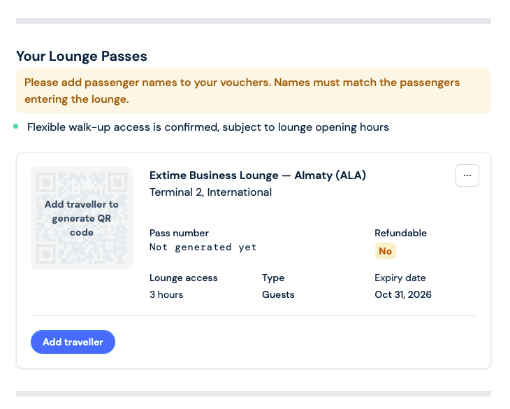 Generate your lounge pass QR code after completing your LoungePair purchase