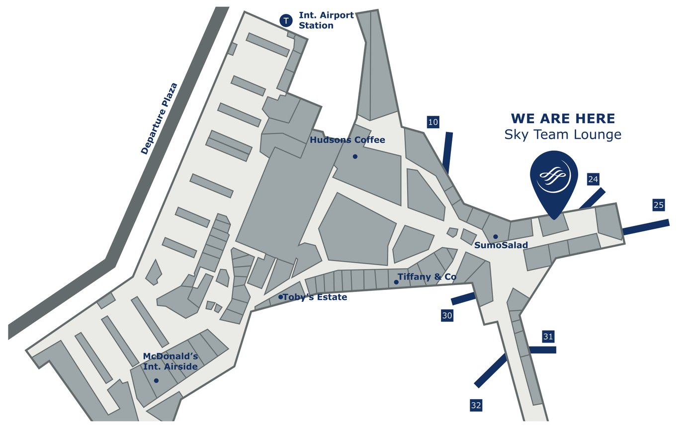 Map of Sydney Airport highlighting the location of the SkyTeam Lounge