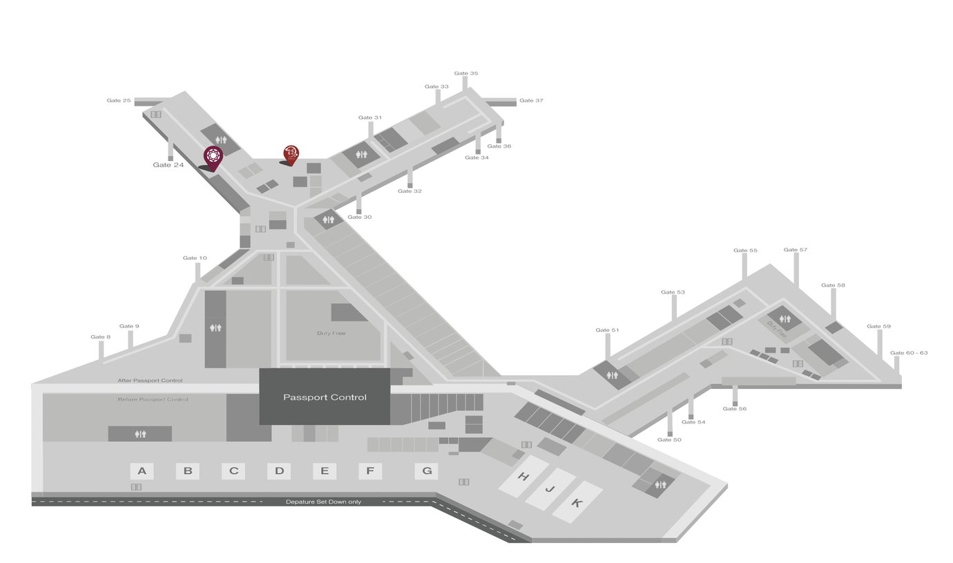 Map of Sydney Airport highlighting the location of the Plaza Premium Departures Lounge