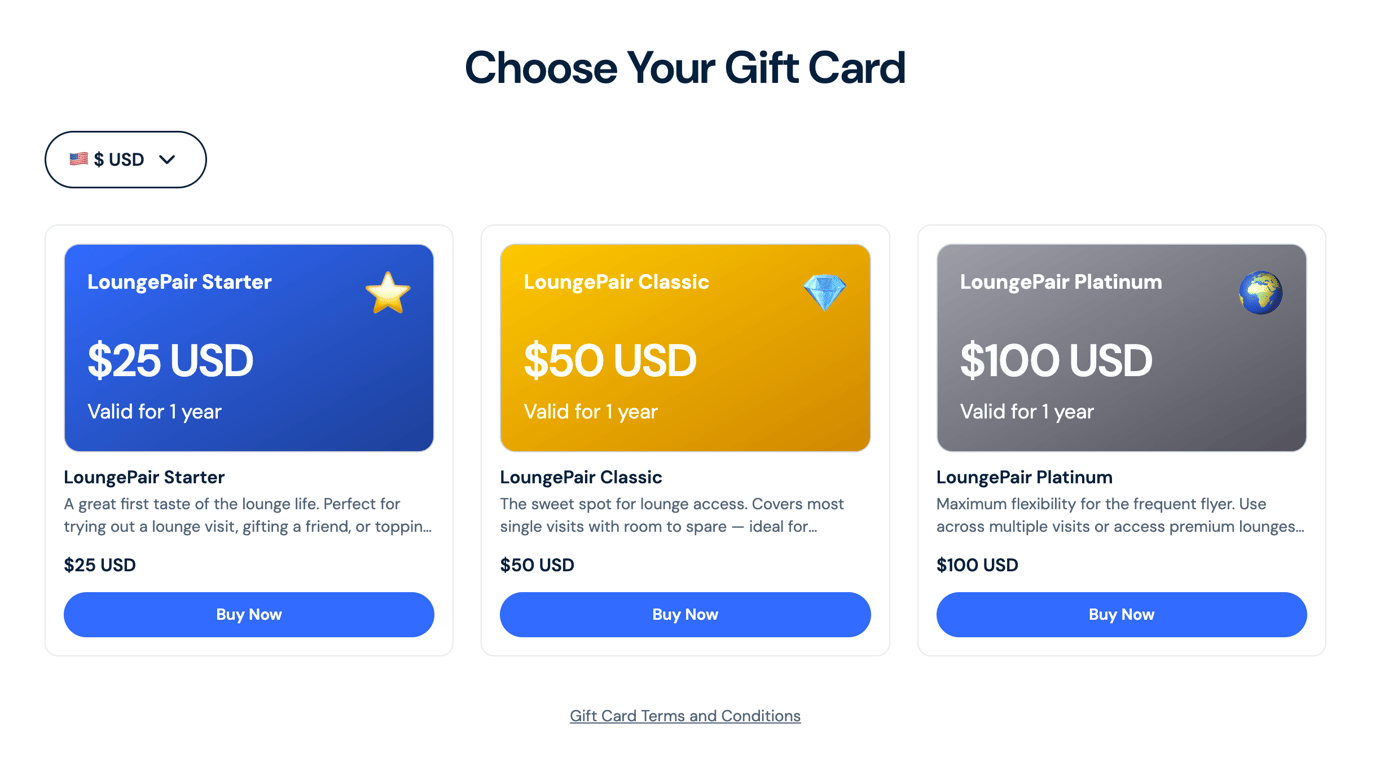 Gift Card Type on LoungePair Website